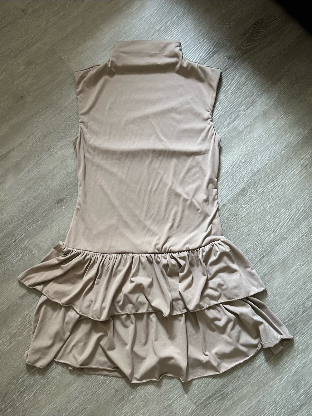 wild fable Sleeveless High-Neck Ruffle Hem Dress in Taupe Beige